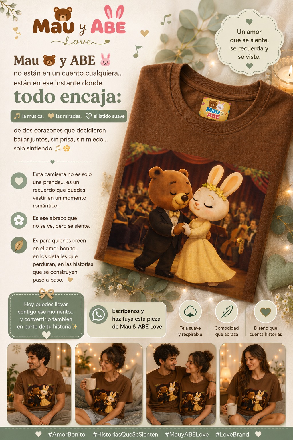 Camiseta café con Mau y ABE bailando en una noche de gala con orquesta