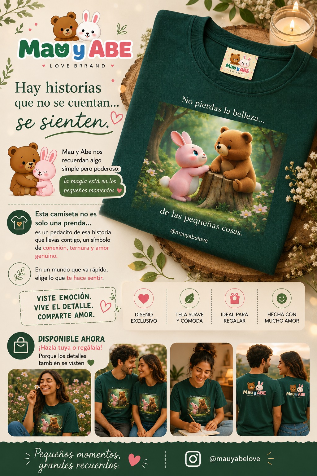 Camiseta verde bosque de Mau & ABE - La magia está en los pequeños momentos