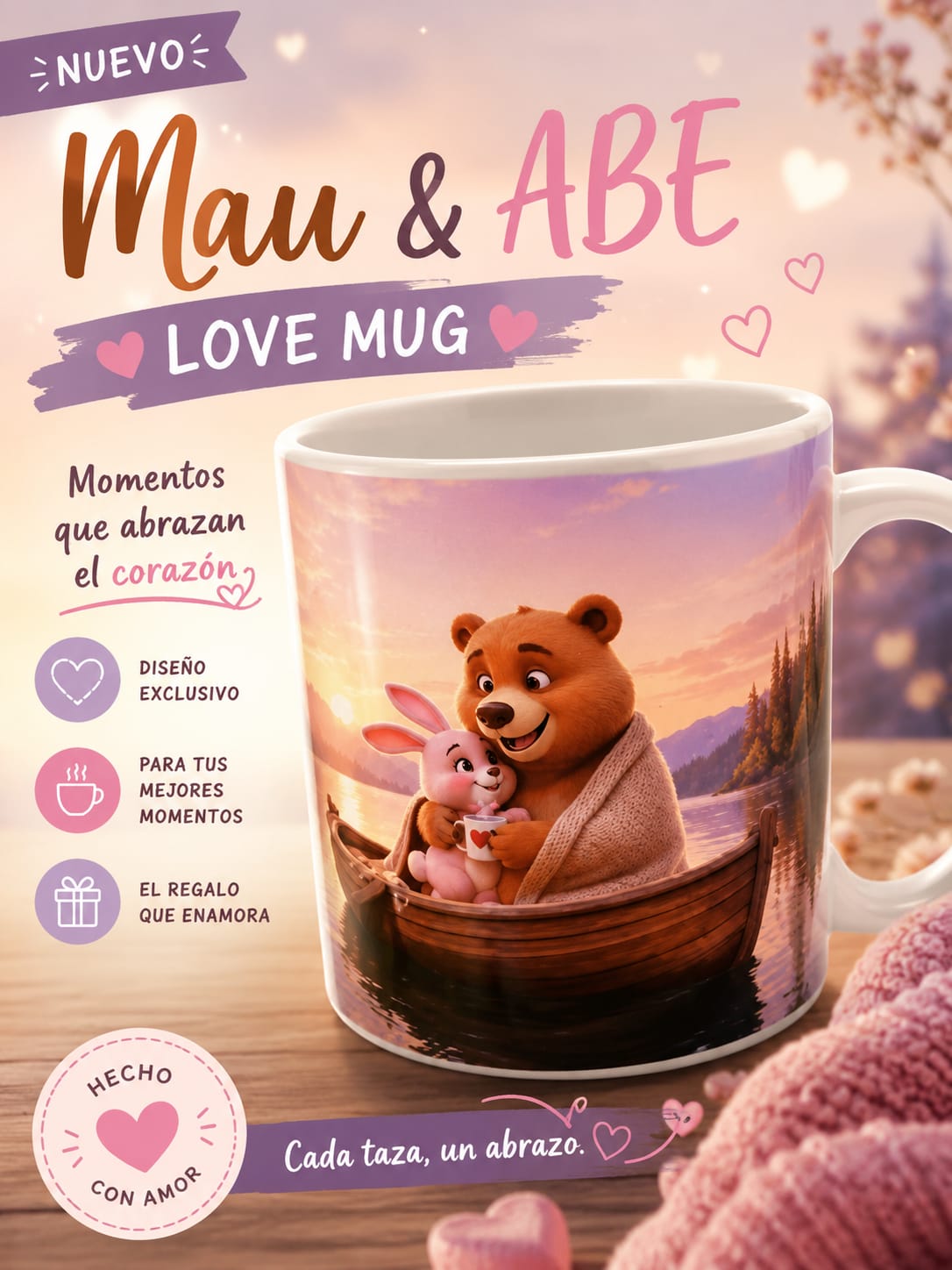 Mug de Mau y ABE navegando juntos en un bote en el lago al atardecer
